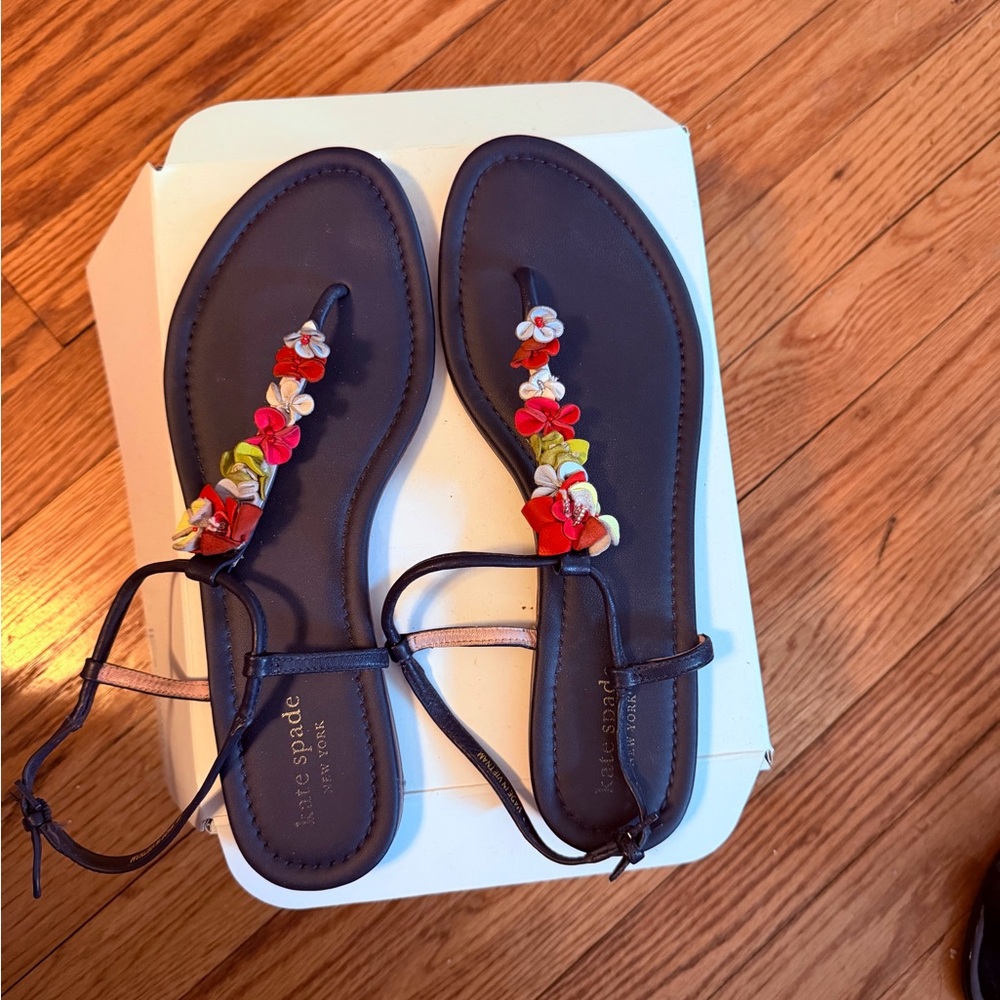 kate spade blue sandals with multicolor floral accents
